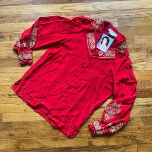 Diane Von Furstenberg VINTAGE Silk Assets red gold embroidered blouse NWT